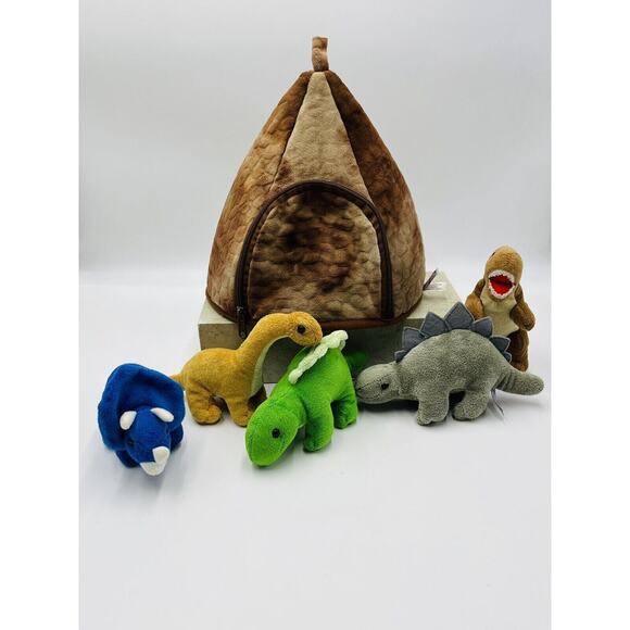 Prextex Stuffed Dinosaur Volcano House w/  5 Plush Dinosaurs - Picture 1 of 7